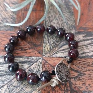Garnet, Gemstone, Leather Bracelet Rust Belt Raised